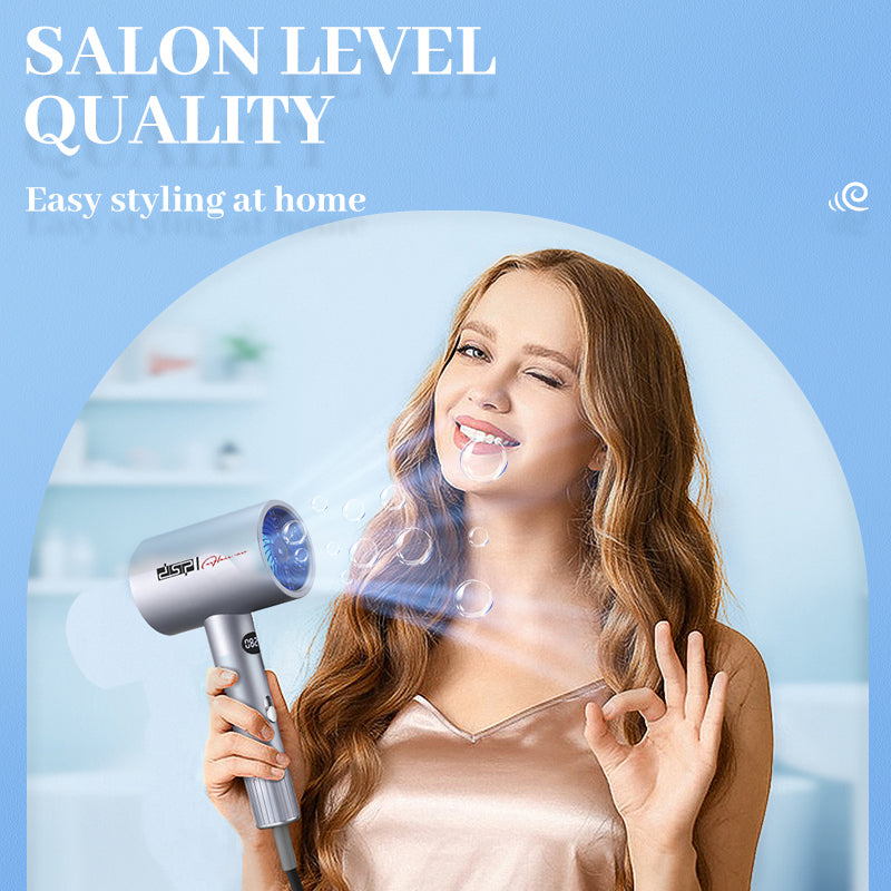 Professional 1600W Hair Dryer with Digital Display, 3 Heat Settings & Turbo Motor - Fast Drying & Damage Protection Technology for Salon Results at Home