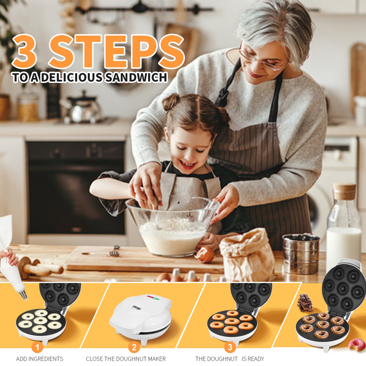 Professional Bubble Waffle Maker 750W, 20cm Non-Stick Plates with Thermostatic Control, Cool Touch & Anti-Skid Base for Street-Style Homemade Snacks