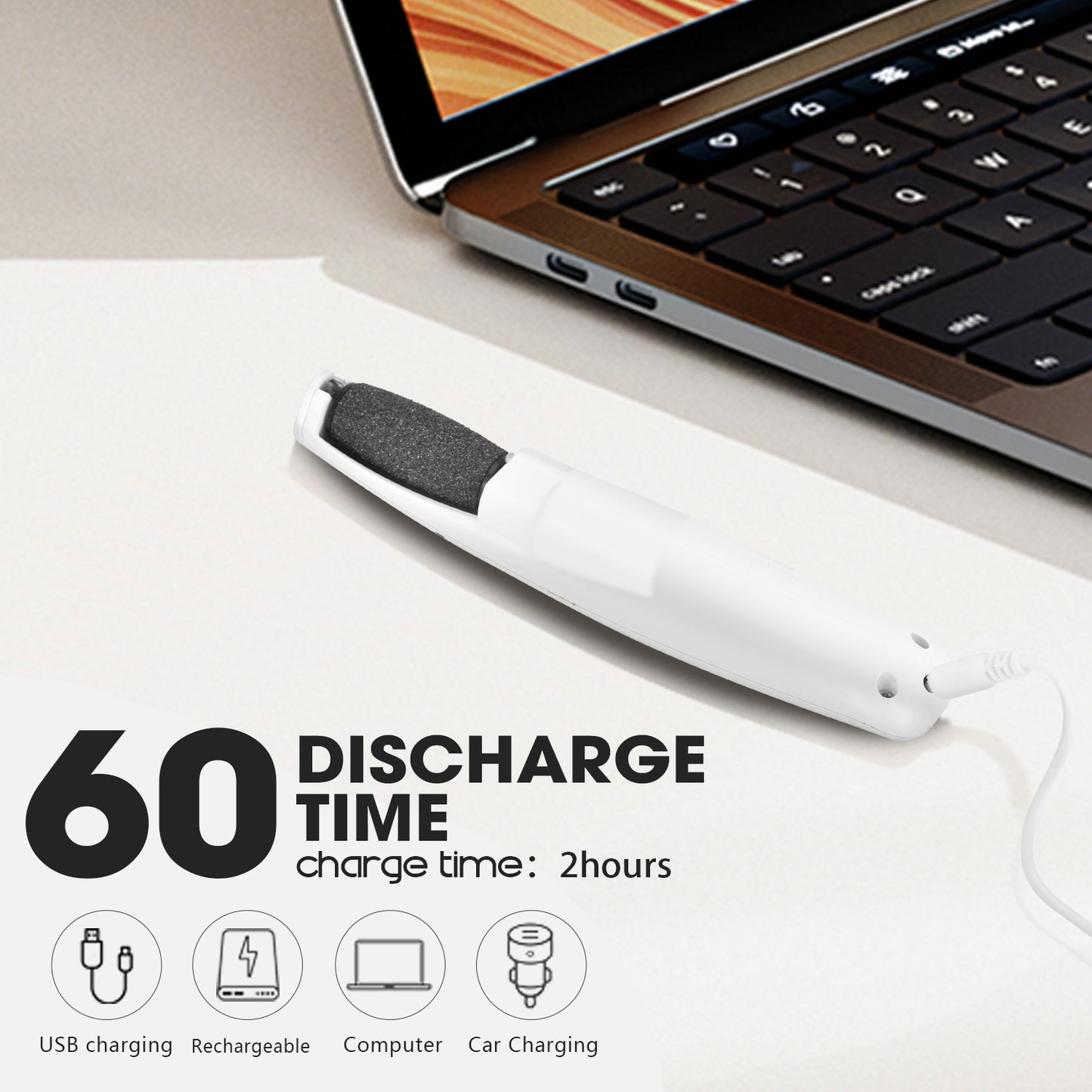 Rechargeable Foot Scrubber 2200RPM Natural Quartz Roller 1H Runtime USB Fast Charge Portable Pedicure Tool Home Travel Care