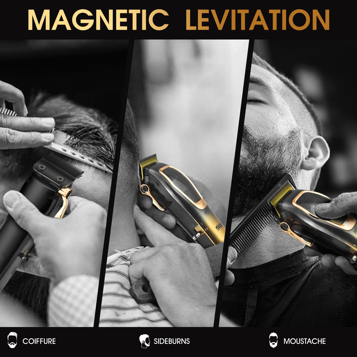 Magnetic Levitation Professional Hair Clipper with 9000RPM Motor, Gold-Titanium Blades & Digital Display, Low Noise/Skin-Friendly for Home/Salon Use