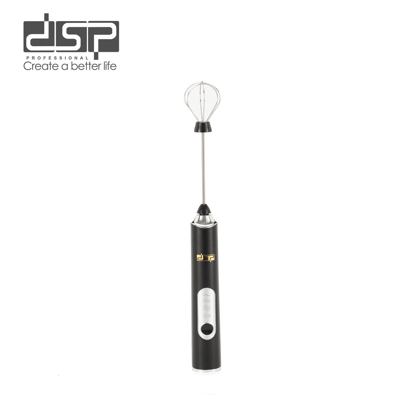 DSP Handheld Electric Milk Frother with 2 Heads, USB Rechargeable Coffee Whisk & Frother Wand, 3 Speeds Adjustable (7000-9000 RPM) for Latte, Cappuccino, Hot Chocolate & Egg Mixing (Black/White)