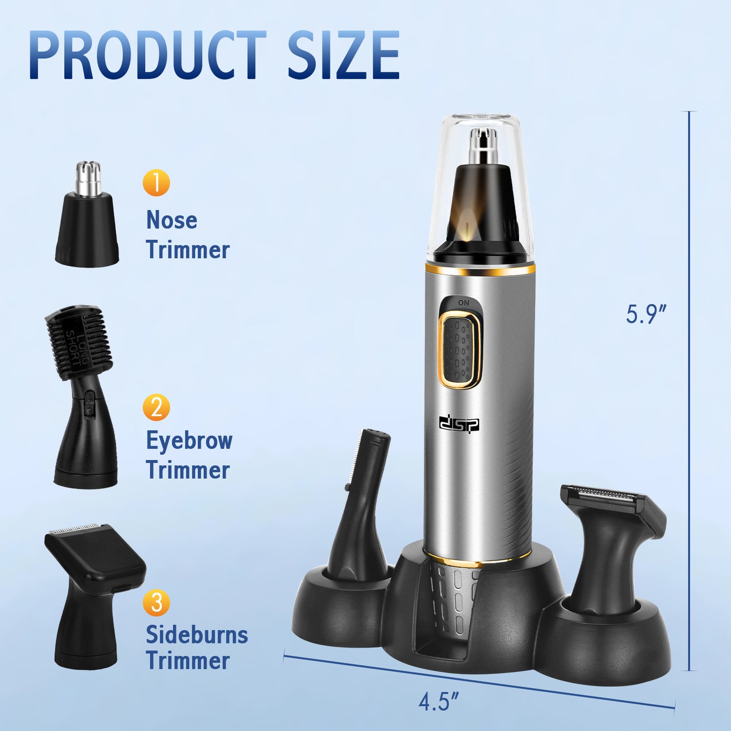 All-in-One Trimmer for Nose Eyebrow Sideburns, 8500RPM Motor 120mins Use, IPX5 Waterproof USB Rechargeable with Accessories Men's Grooming Kit