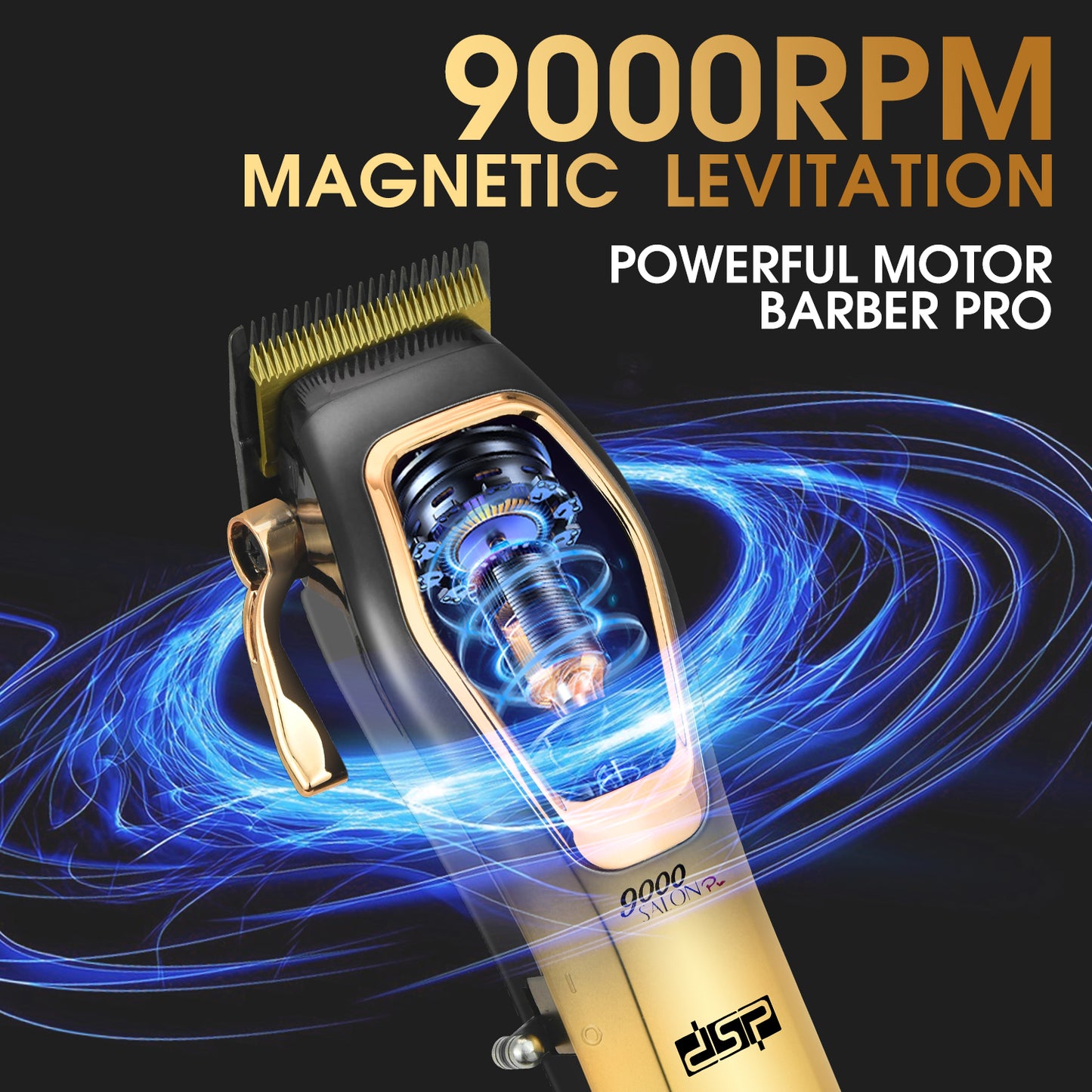 Magnetic Levitation Professional Hair Clipper with 9000RPM Motor, Gold-Titanium Blades & Digital Display, Low Noise/Skin-Friendly for Home/Salon Use