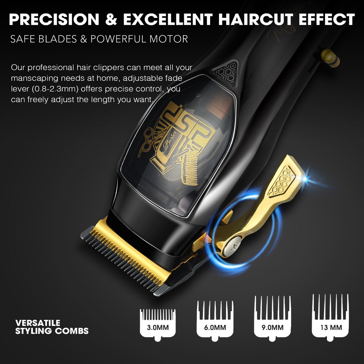 9000RPM Magnetic Levitation Professional Hair Clipper, 2500mAh DLC Blade 4 Combs Kit, Digital Display