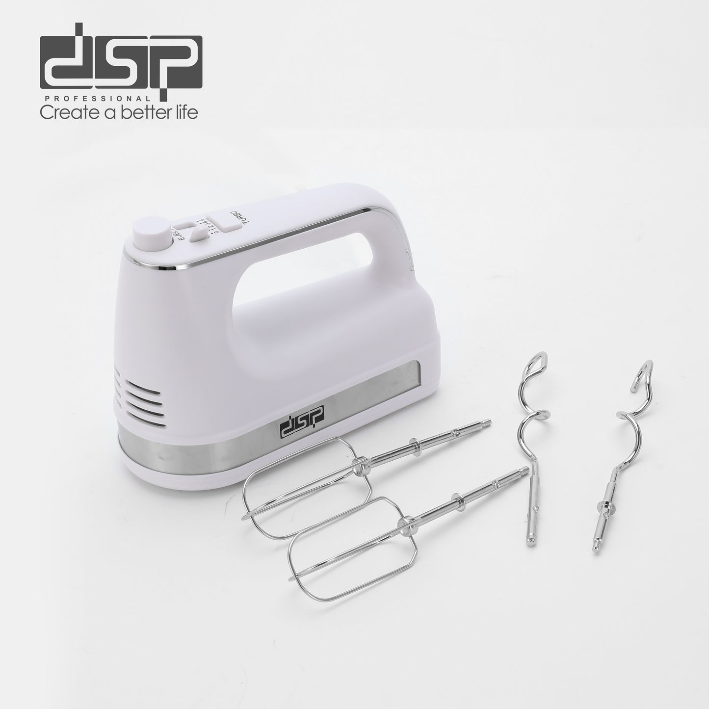 200W Turbo Hand Mixer, 5-Speed & One-Click Acceleration with 2 Chrome Beaters & Hooks for Pro Home Baking