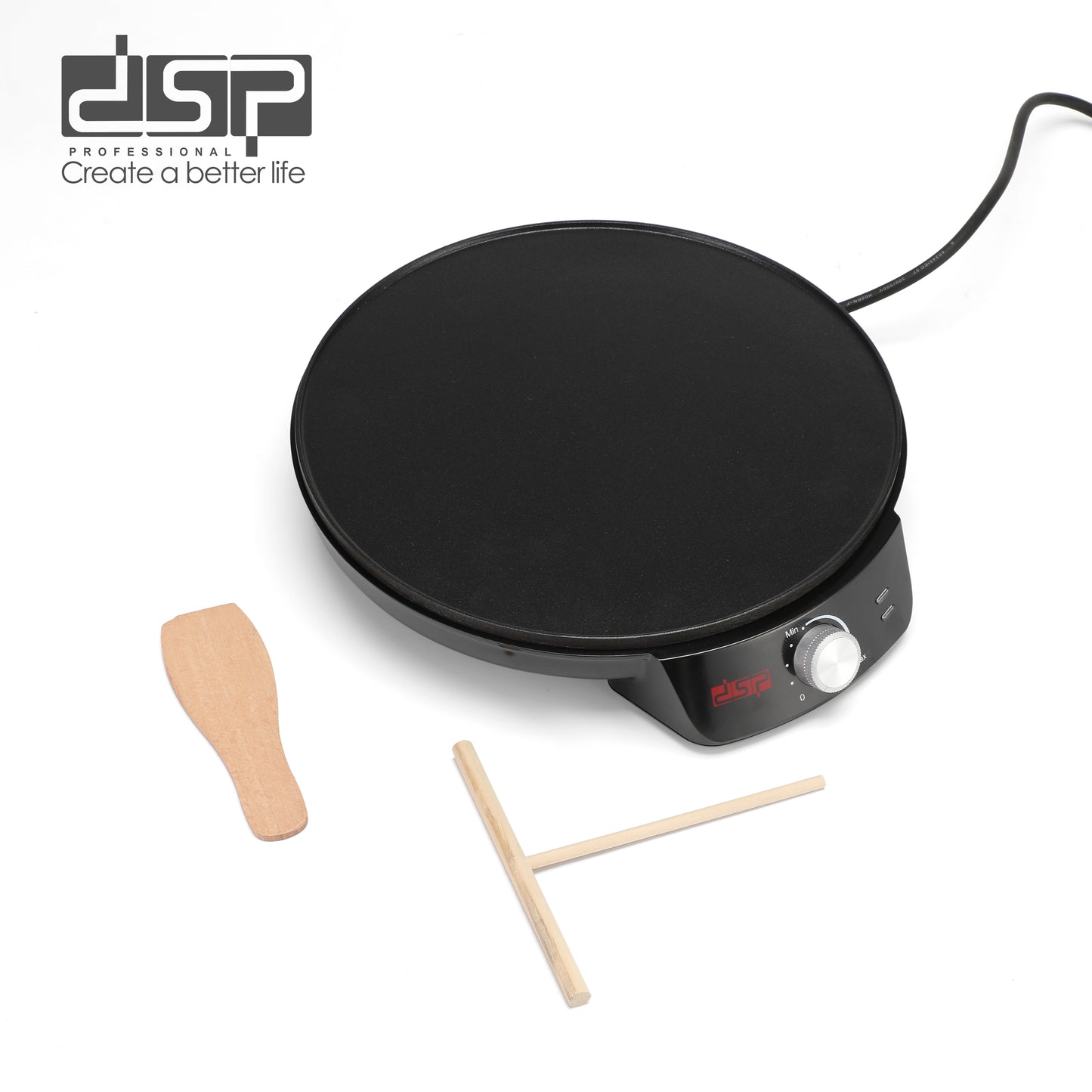 1200W Crepe Maker, 30cm Teflon Non-Stick Plate, Adjustable Temp with Wooden Spatula & Stick, Perfect for Crepes, Pancakes, Breakfast & Desserts