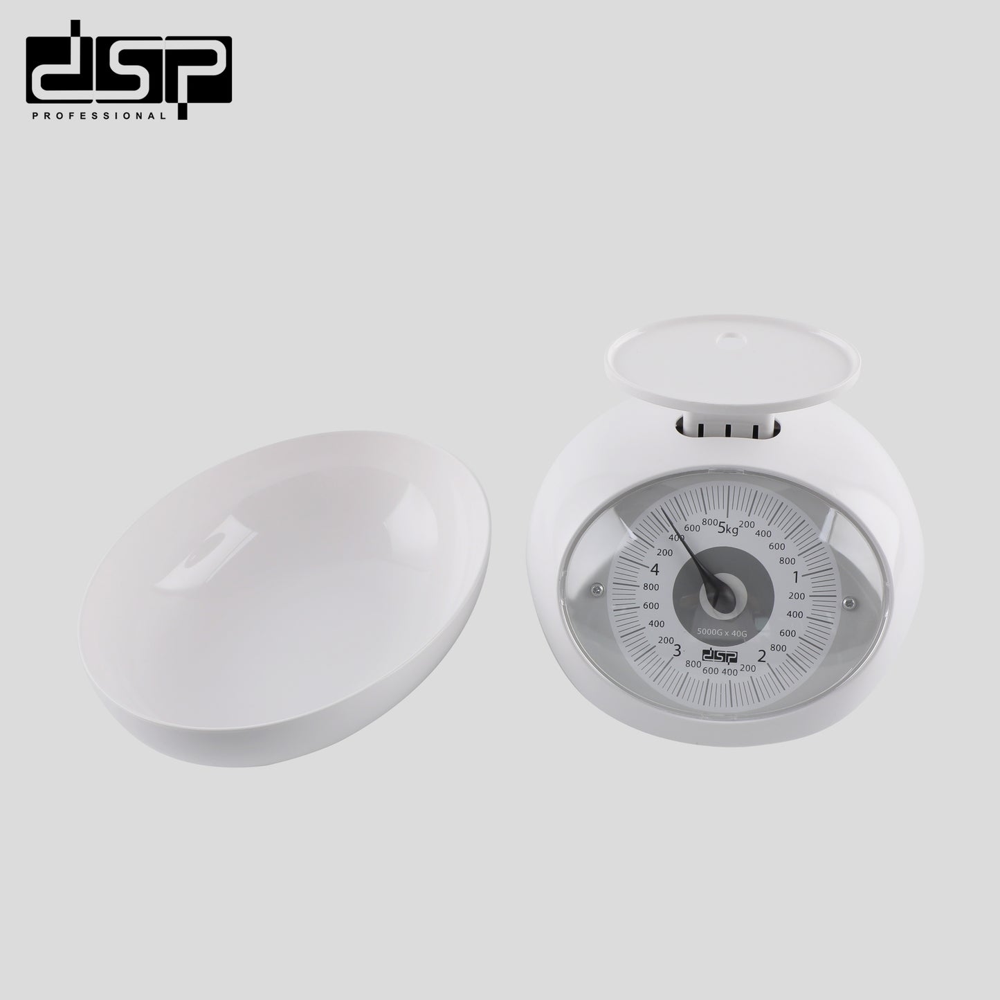 DSP Mechanical Kitchen Scale with Bowl – Food Scale for Home, Weighs up to 5000g (40g Increments), ABS Material, Large 1000ml Tray, Easy to Clean