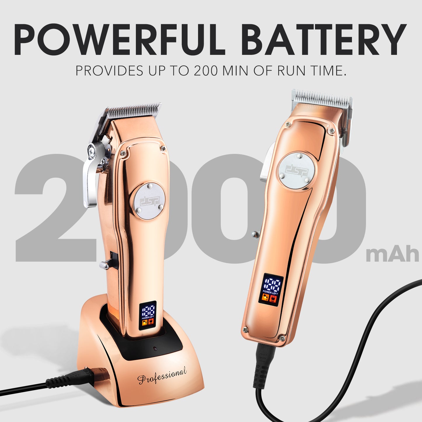 6500RPM Professional Hair Clipper, 2000mAh Long-Lasting Battery with 8 Combs & Metal Spanner for Gentle Hair Care