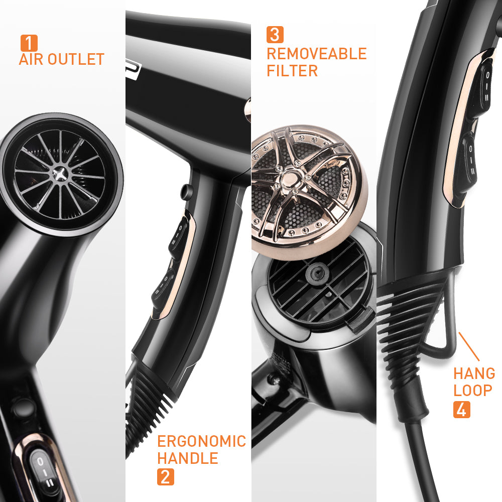 DSP Hot Seller 1600W Hair Dryer AC5413 Copper Motor 2 Speed Temp Cold Air 17000RPM 360° Cord Hook for Gentle Styling Home & Salon