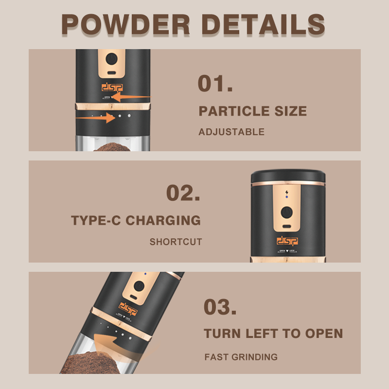 DSP Hot Seller Pro Ceramic Core Coffee Spice Grinder, 5 Grind Sizes for Fresh Coffee Herbs Travel