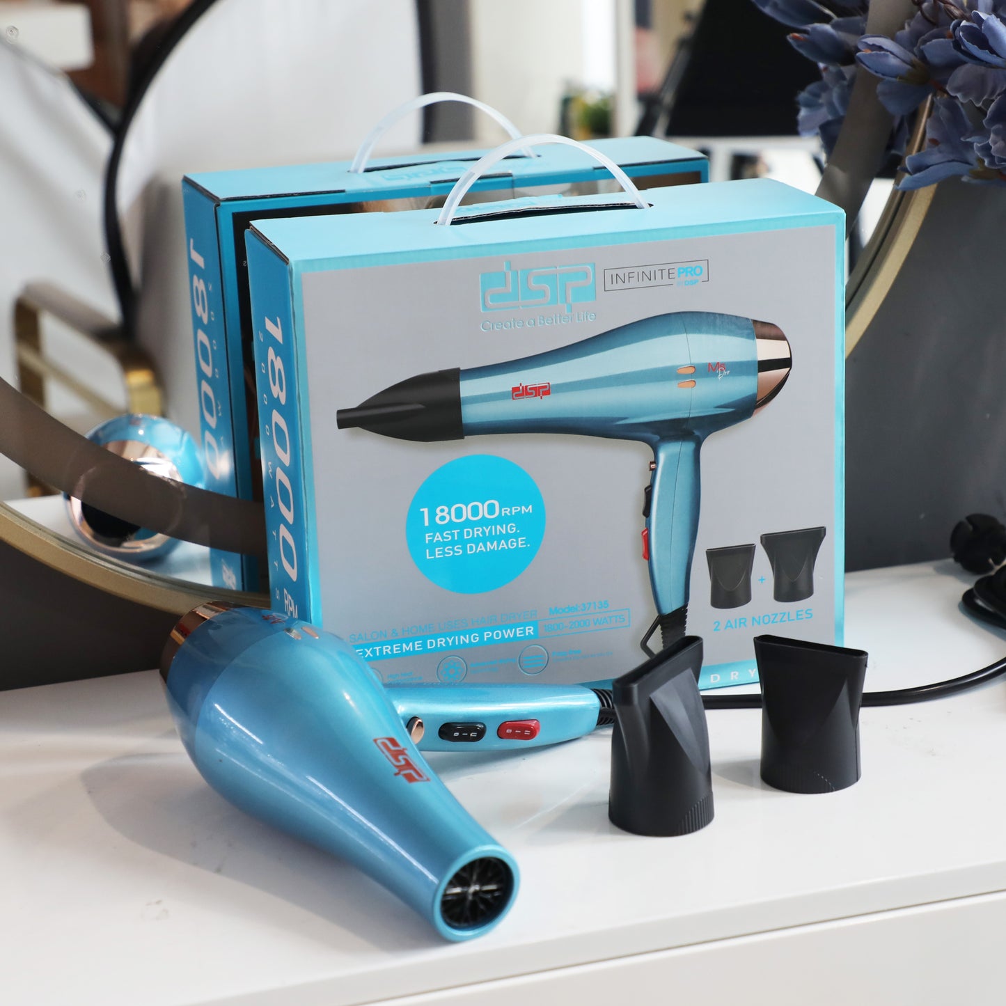 2000W Pure Copper Motor Hair Dryer, 3 Heat & 2 Speed, Cold Air, Overheat Protection, Gentle on Hair, Perfect for Home & Travel