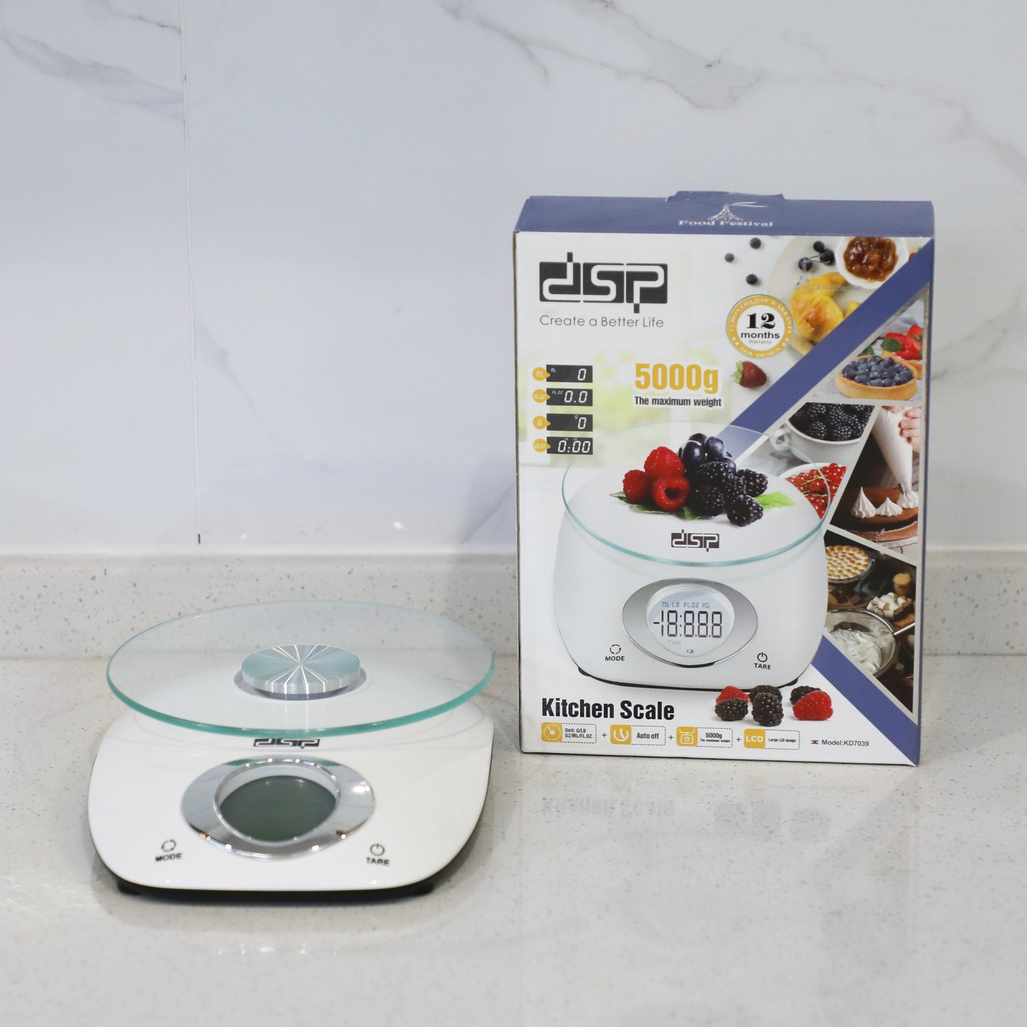 Digital Kitchen Scale 5000g/11lb, 1g Precision, Large LCD, Glass Tray & Stainless Hook, Multi-Unit Measurement for Baking Cooking Food