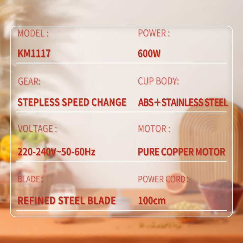 600W Stepless Blender, Full Copper Motor & Detachable Rod for Effortless Cleaning in Home Kitchen