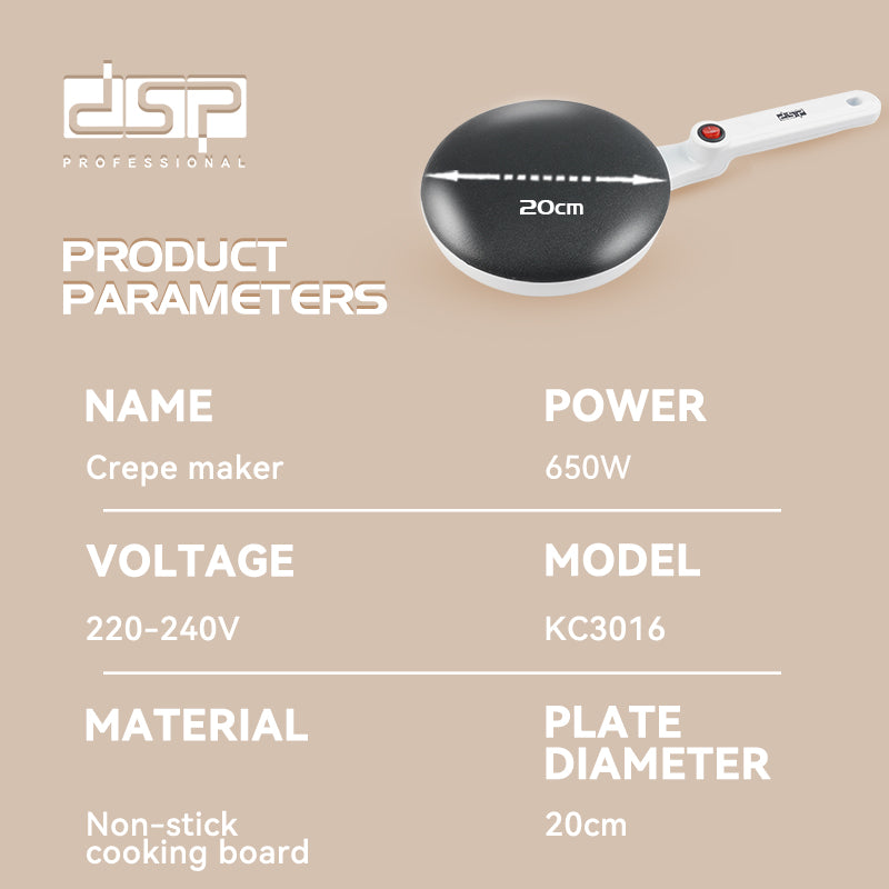 Professional Crepe Maker 650W, 20cm Non-Stick Plate with Hanging Handle & Indicator Lights for French Desserts Breakfast Cooking