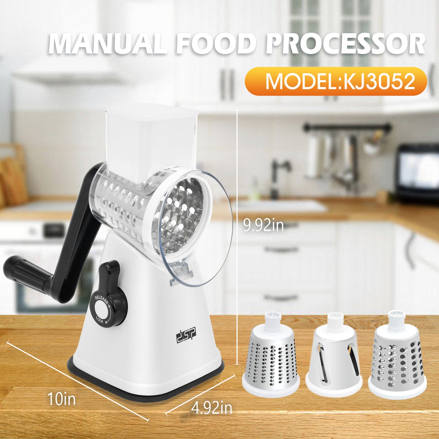 3-in-1 Manual Food Processor, Hand-Operated Veggie Cutter with Stainless Steel Blades for Kitchen & Camping