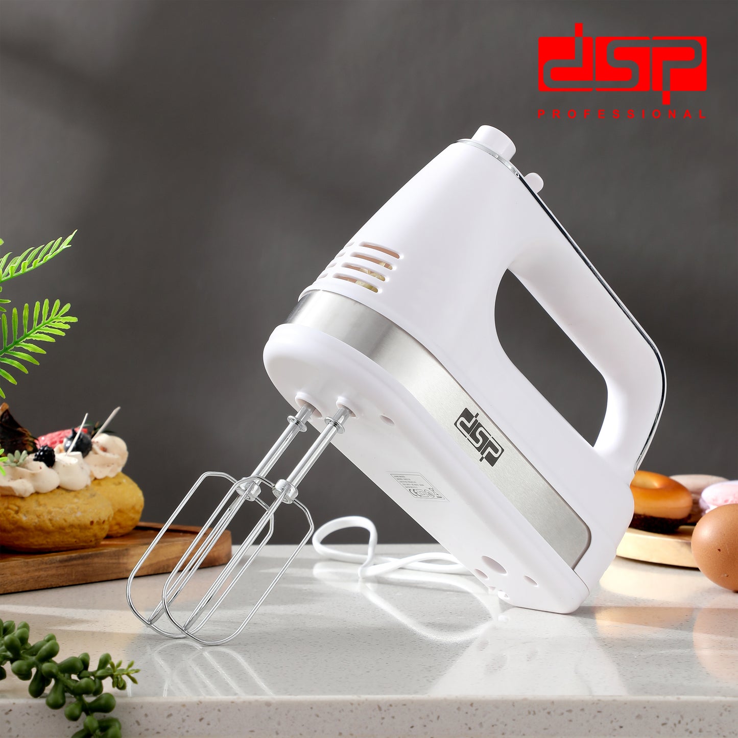 200W Turbo Hand Mixer, 5-Speed & One-Click Acceleration with 2 Chrome Beaters & Hooks for Pro Home Baking