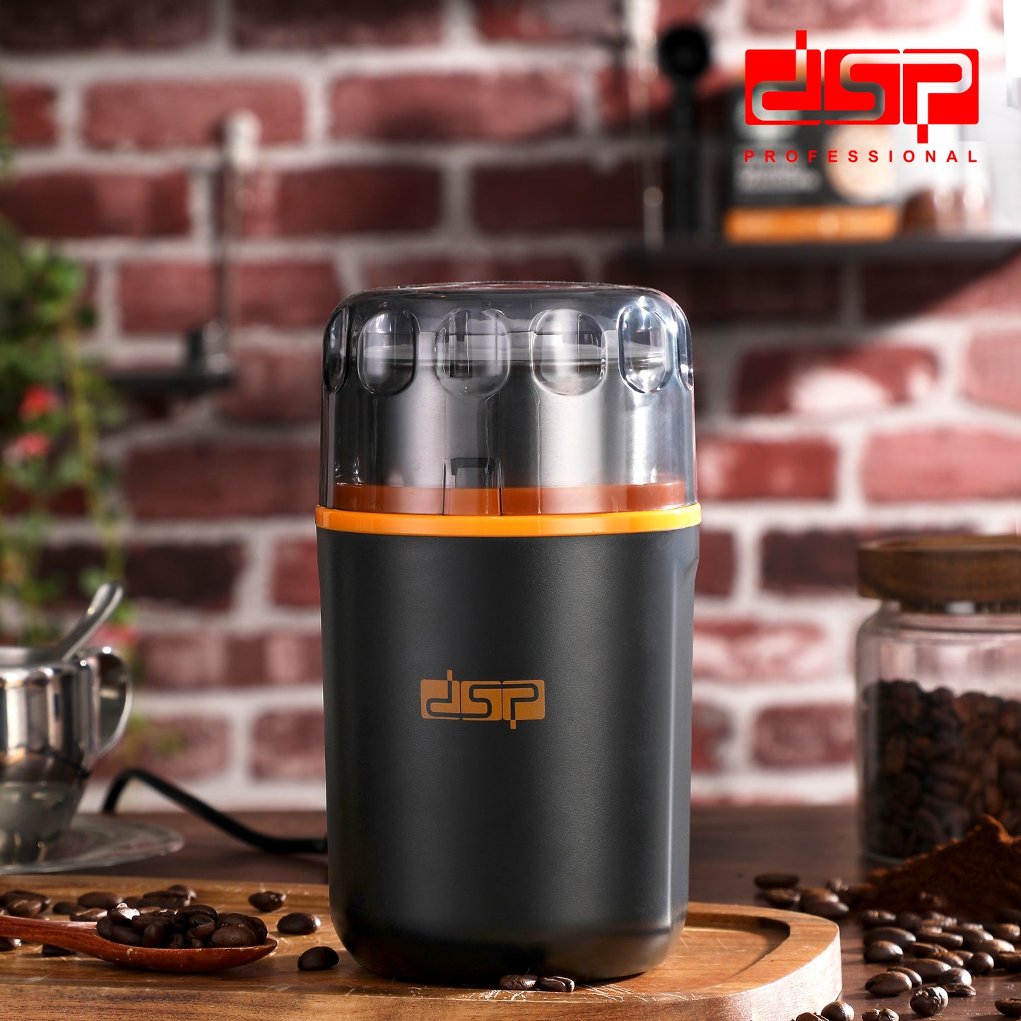 DSP Electric Coffee Grinder - Conical Burr Coffee Grinder with 200W Motor, 60g Capacity, Stainless Steel Blades for Coffee Beans & Spices, Wet & Dry Grinding, Non-Slip Base, 220-240V (Home Use)