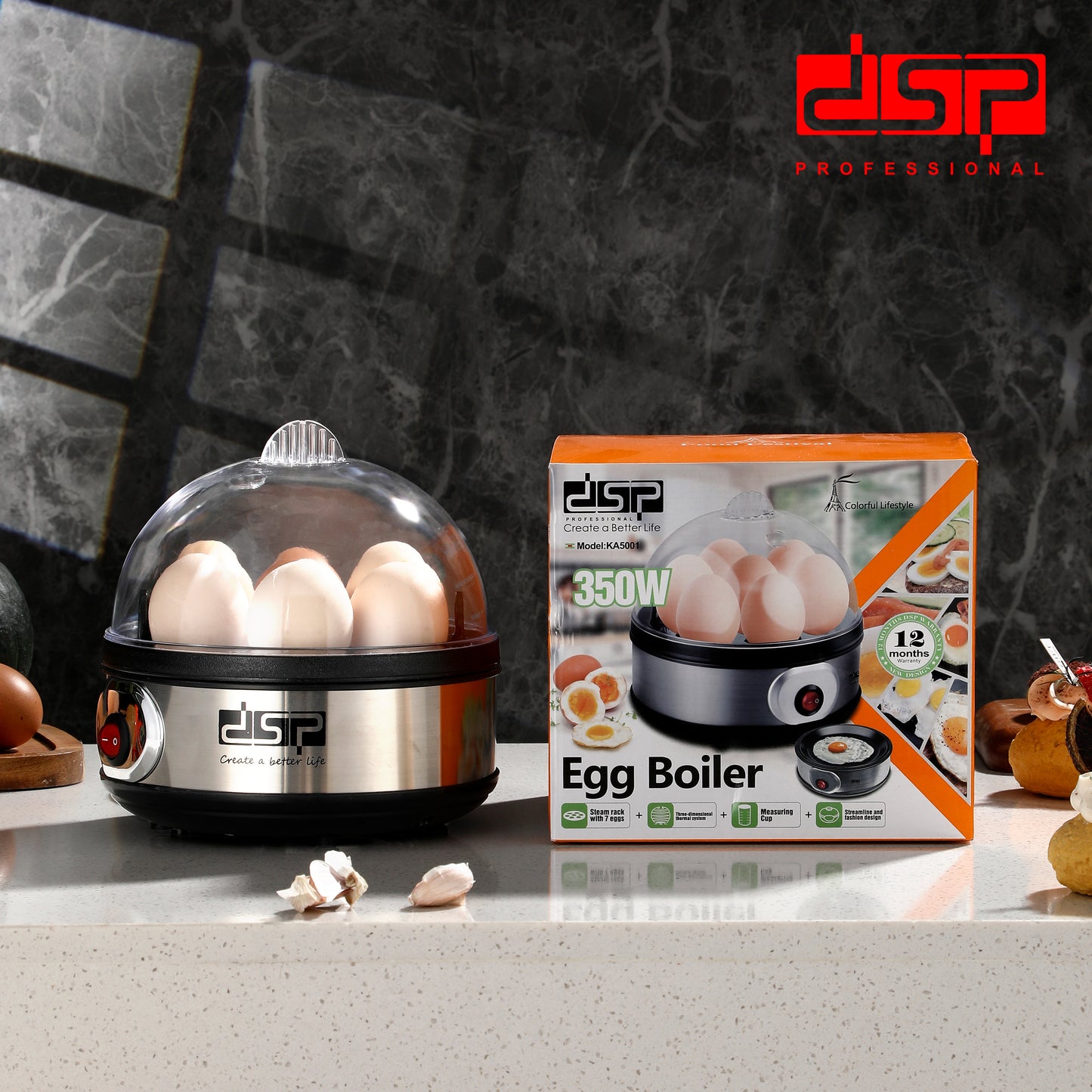 Smart Egg Boiler 350W, 7 Eggs Capacity with Auto Shut Off & Buzzer Alarm, Removable Lid/Rack for Effortless Soft/Hard Boiling, Perfect Breakfast Cooking Helper