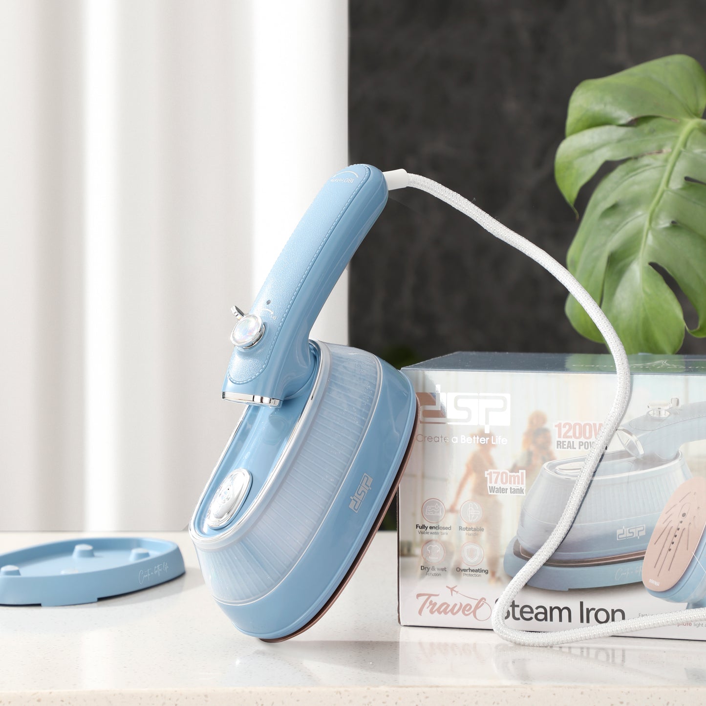 DSP Steam Iron for Clothes – 1200W Powerful Steam, Ceramic Soleplate, 170ml Water Tank, Adjustable Steam, Dry & Wet Ironing, Overheat Protection, Fast Preheating (30s), Includes Stand & Measuring Cup