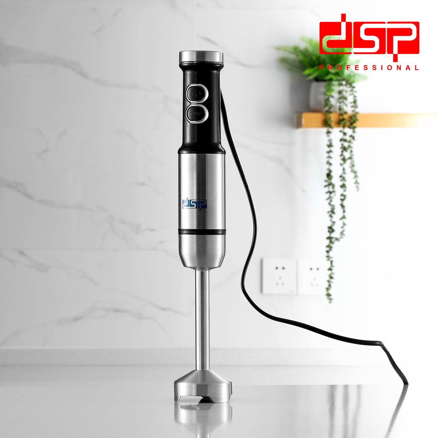 DSP 1500W Immersion Blender Handheld Cordless - Powerful Electric Mixer with Turbo Function, 2-Speed Control & Detachable Stainless Steel Rod, Ideal for Smoothies, Soup, Puree (Blue Light Ring)
