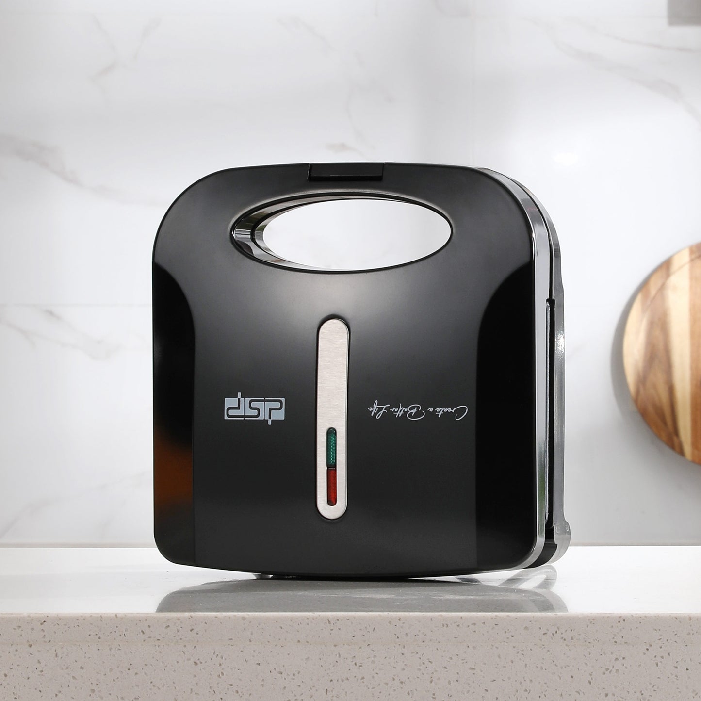 DSP Electric Sandwich Maker with Non-Stick Olive Plates, 700W Fast Heating, Cool-Touch Handle & Adjustable Temp – Perfect for Grilled Cheese, Paninis & Breakfast Snacks – Compact Kitchen Appliance (Black)