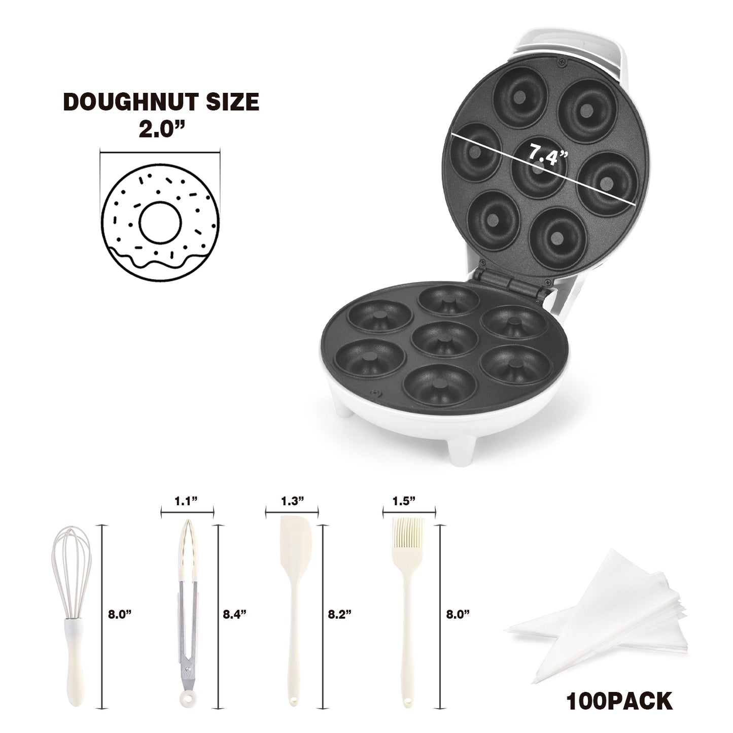 750W Professional Donut Maker with 7 Non-Stick Molds, Thermostatic Control & Cool-Touch Housing, Perfect for Homemade Snacks/Kids Parties