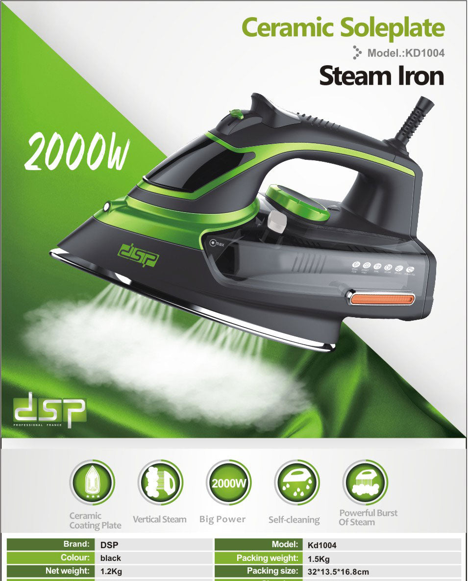 2000W Steam Iron, Ceramic Coating Plate, Adjustable Steam & Temperature, Burst/Vertical Steam, Self-Cleaning, Safe for Fabrics, Perfect for Home & Travel