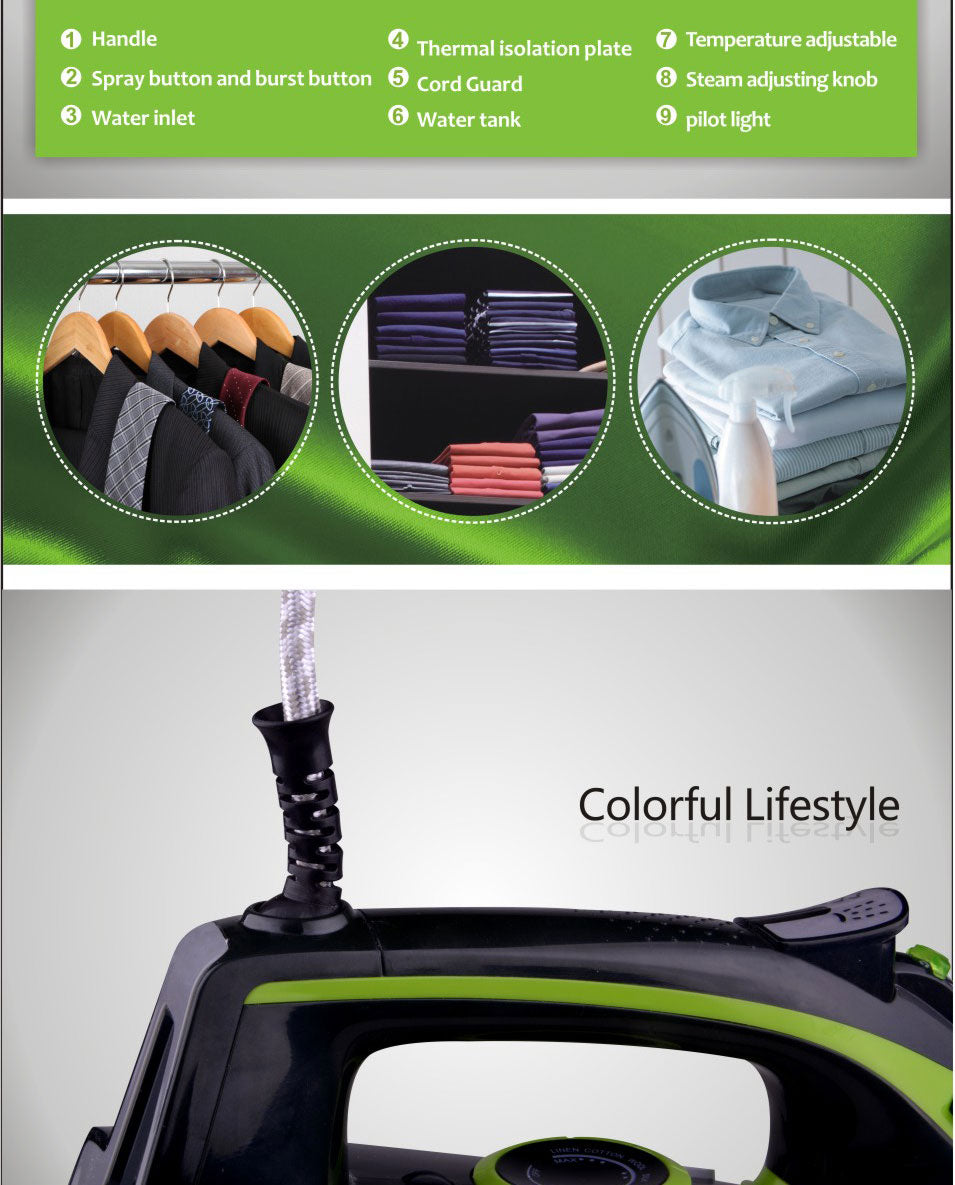 2000W Steam Iron, Ceramic Coating Plate, Adjustable Steam & Temperature, Burst/Vertical Steam, Self-Cleaning, Safe for Fabrics, Perfect for Home & Travel