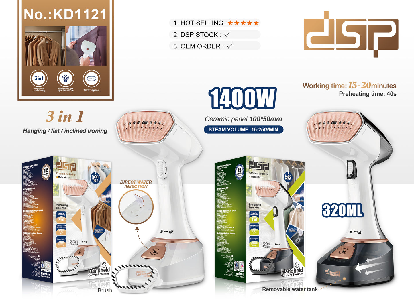 1400W Handheld Garment Steamer, 40s Quick Heat, 3-in-1 Ironing Modes, Perfect for Travel, Home & Delicate Fabrics