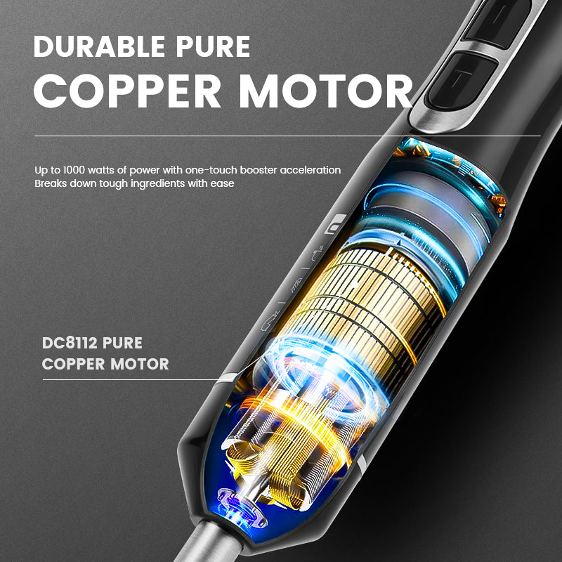 Kitchen Must-Have, Digital Display 9-Speed 1000W Professional Hand Blender with Detachable Stainless Steel Blades, Pure Copper Motor, Effortless Mixing for Soups/Sauces/Baking