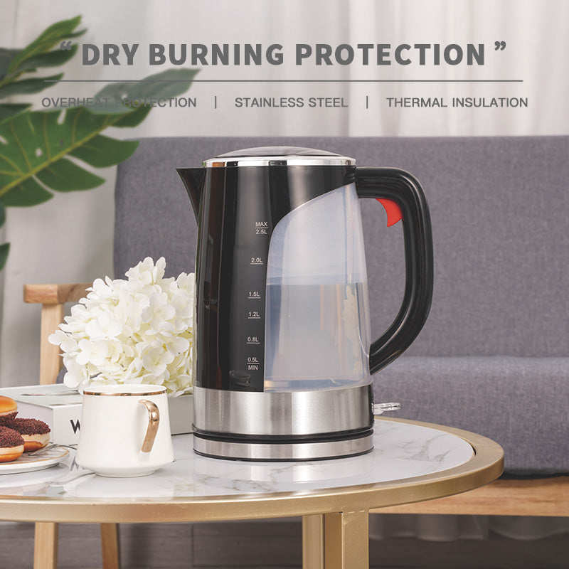 2.5L 2200W Fast Boil Electric Kettle Auto Shut Off Dry Protection Water Window Filter Safe Home Office Use