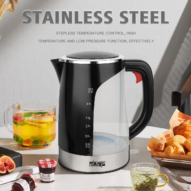 2.5L 2200W Fast Boil Electric Kettle Auto Shut Off Dry Protection Water Window Filter Safe Home Office Use